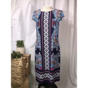 Liz Claiborne Women's Blue Polyester Round Neck Sleeveless Knee Length Dress 10